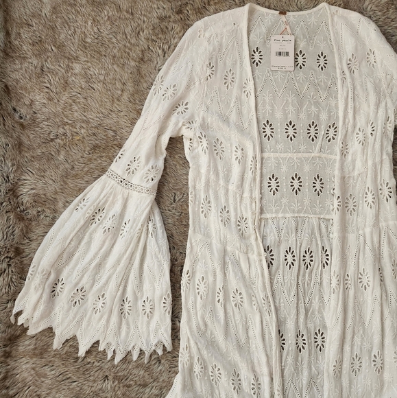 Free People Sweetwater Duster Cardigan‎ White Eyelet Women's Size Large - Picture 4 of 10